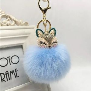 Light Blue Doll Purse Charm Keychain Faux Fur New